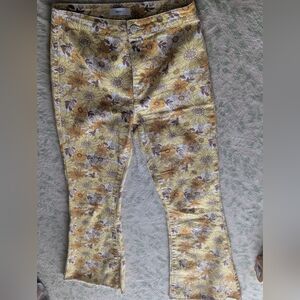 Forever 21 Yellow Floral High Rise Flare Jeans Size 25 Daisy Bell Bottom